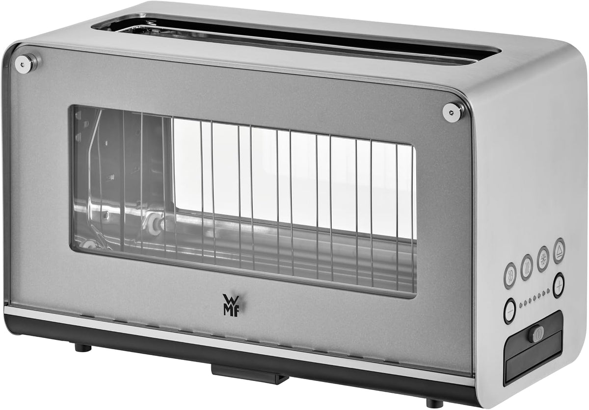WMF Toaster, Silber/Schwarz, Lono Glas mit Brötchenaufsatz, für 2 Scheiben, XXL-Toast, Aufwärm-Funktion, 7 Bräunungsstufen