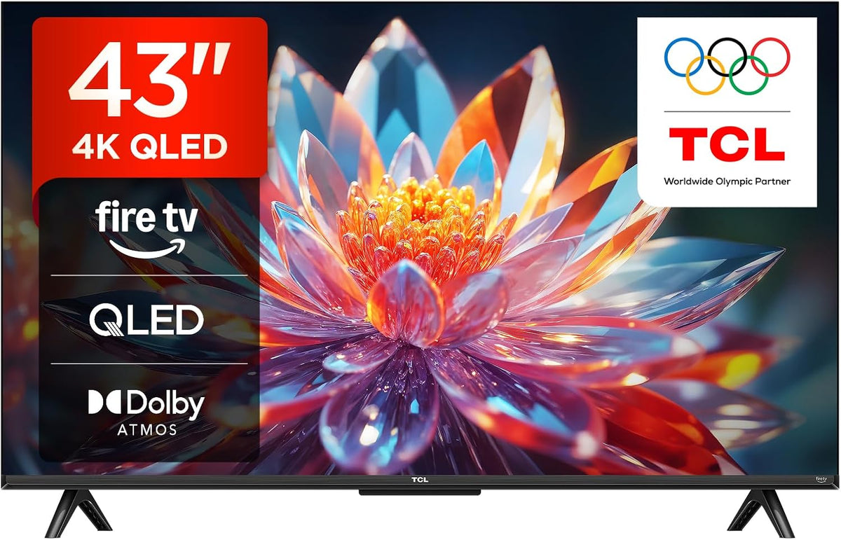 TCL Fernseher, 43 Zoll, Schwarz, Smart TV, 43T6C QLED, 4K UHD Fire TV, HDR10+, Dolby Vision & Atmos, Smart TV mit Sprachsteuerung mit Alexa