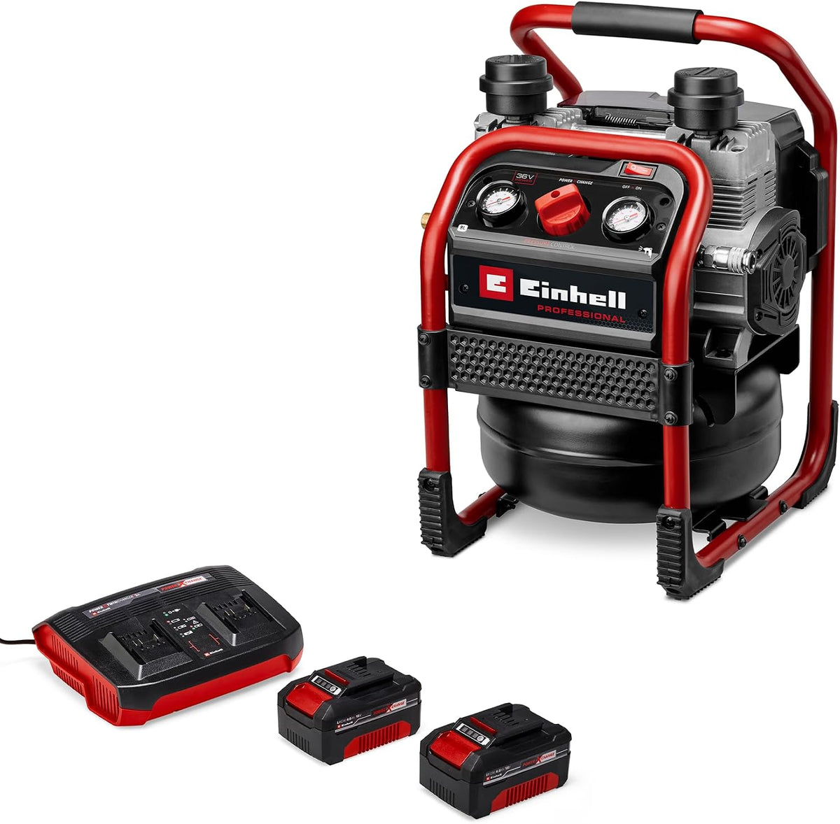 Einhell Kompressor, 4,0 Ah, 8 bar, 210 L, 36 V, Rot/Schwarz, Professional Akku- SILENZZO 36/210 Power X-Change (