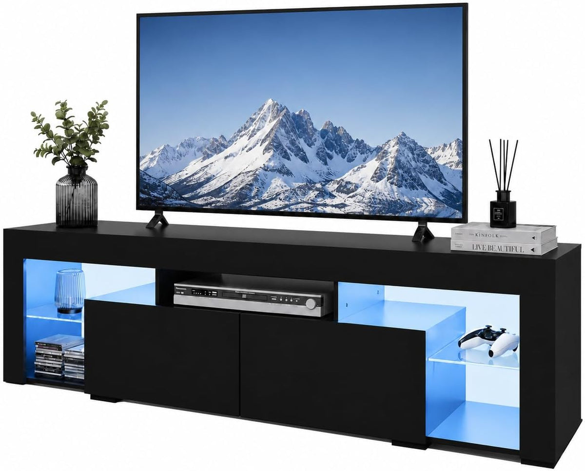 WLIVE TV-Schrank, 70 Zoll, 160 cm, Schwarz, Lowboard, Lowboard für bis zu, 20 Farben RGB