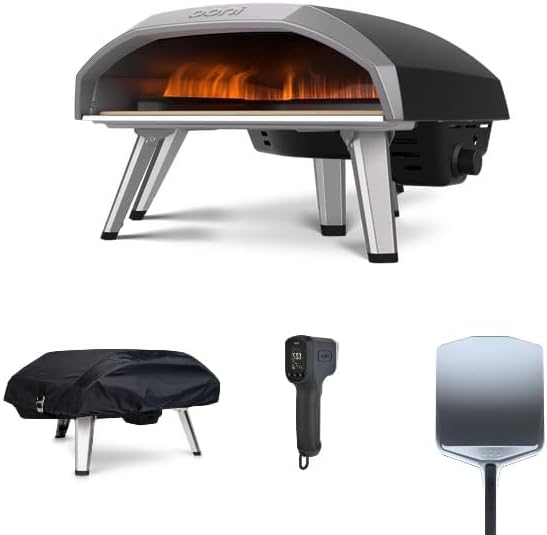 Ooni Pizzaofen, 35 cm, Mehrfarbig, Koda 16 Gas- Bundle, Inklusive Abdeckhaube, 14' Pizzaschieber aus Metall & Digitalem
