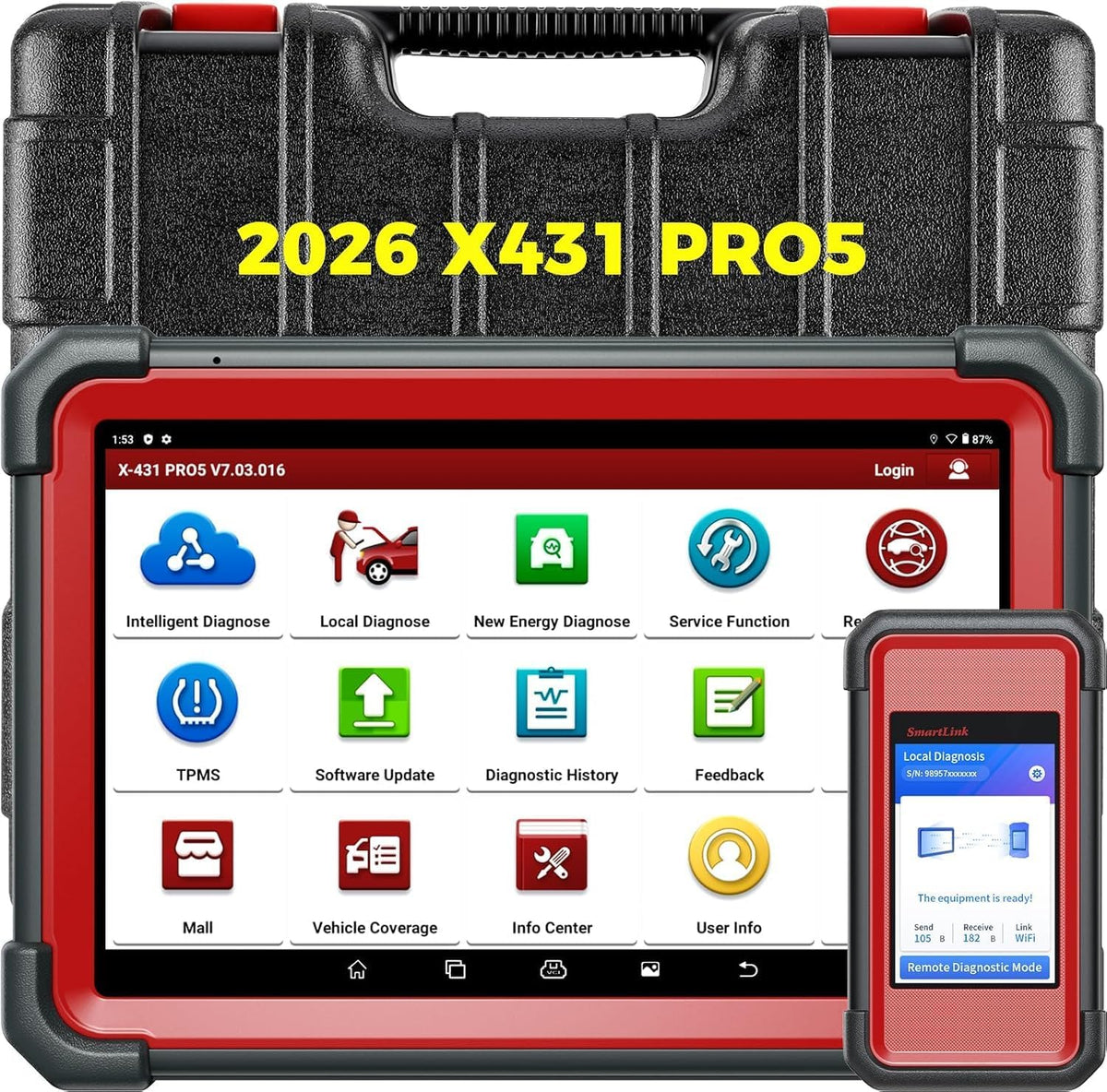 LAUNCH OBD-II Diagnosewerkzeuge, Schwarz/Rot, X431 Pro5 Bidirektionaler OBD2 Auto Diagnosegerät, J2534-Programmiertool