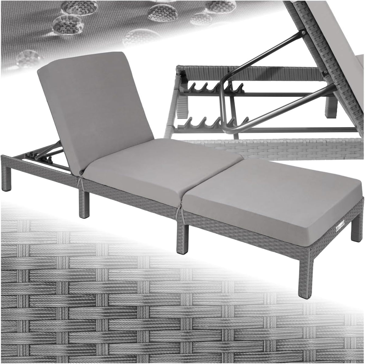 tectake Liegen, Pulverbeschichteter Stahl, Polyethylen, Polyester, Polyurethan, grau