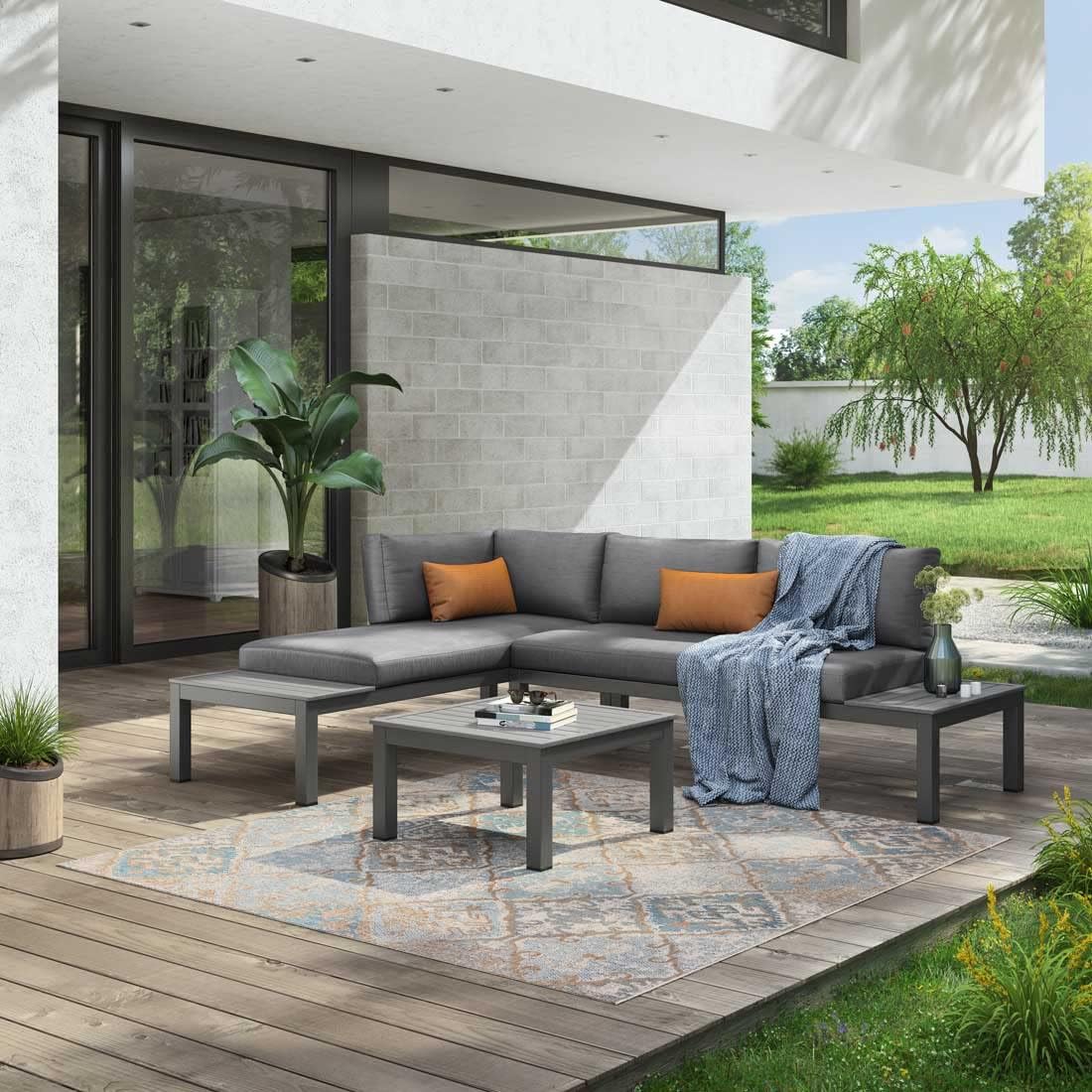 Gartenmöbel-Set OUTLIV, 164x238x69 cm, Grau, . Gartenlounge Morsum, mit Kissen