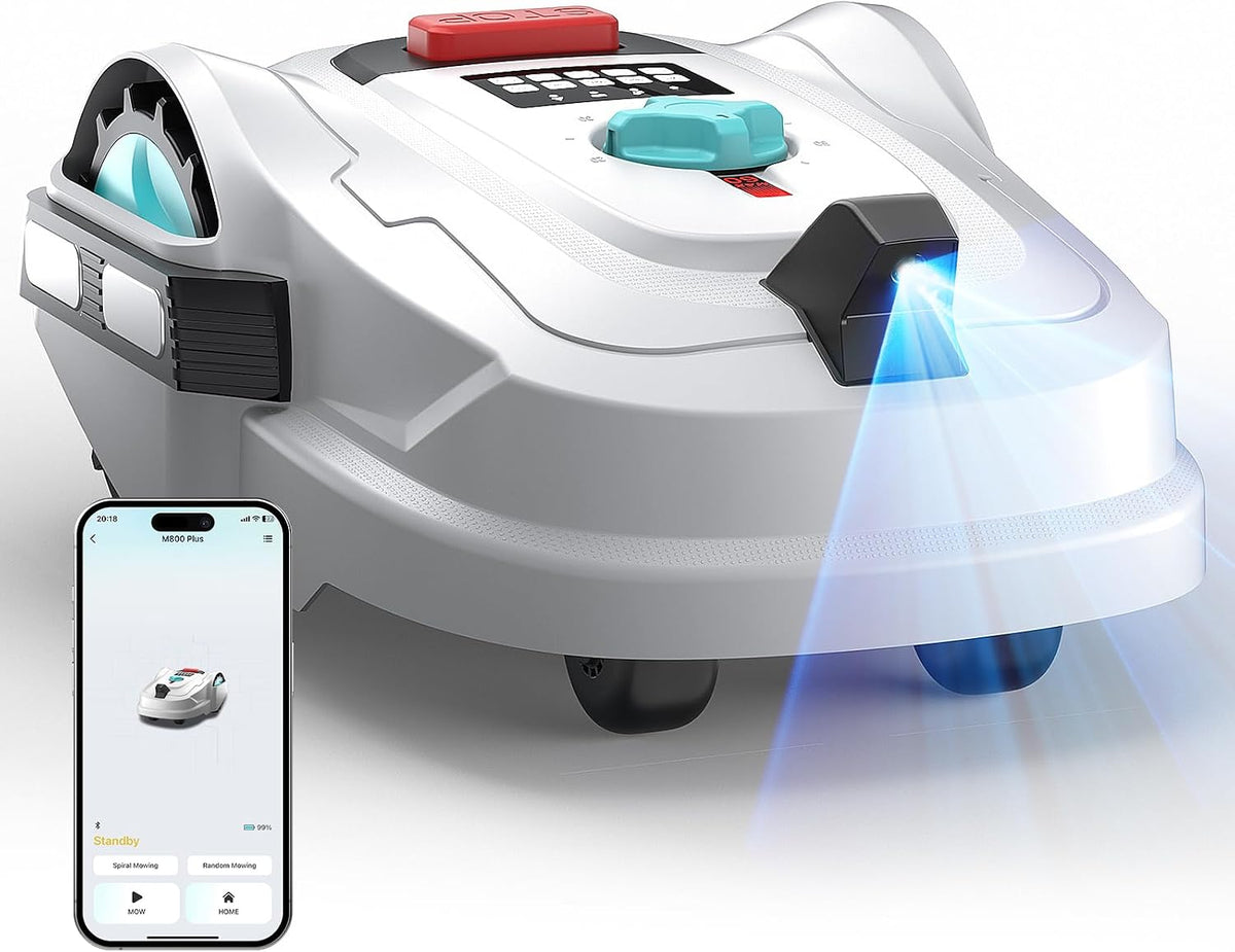 YARDCARE Mähroboter, 800 m, Weiß/Schwarz, M800Plus ohne Begrenzungskabel, GPS Positionierung+KI Vision Rasenmäher Roboter ohne Kabel