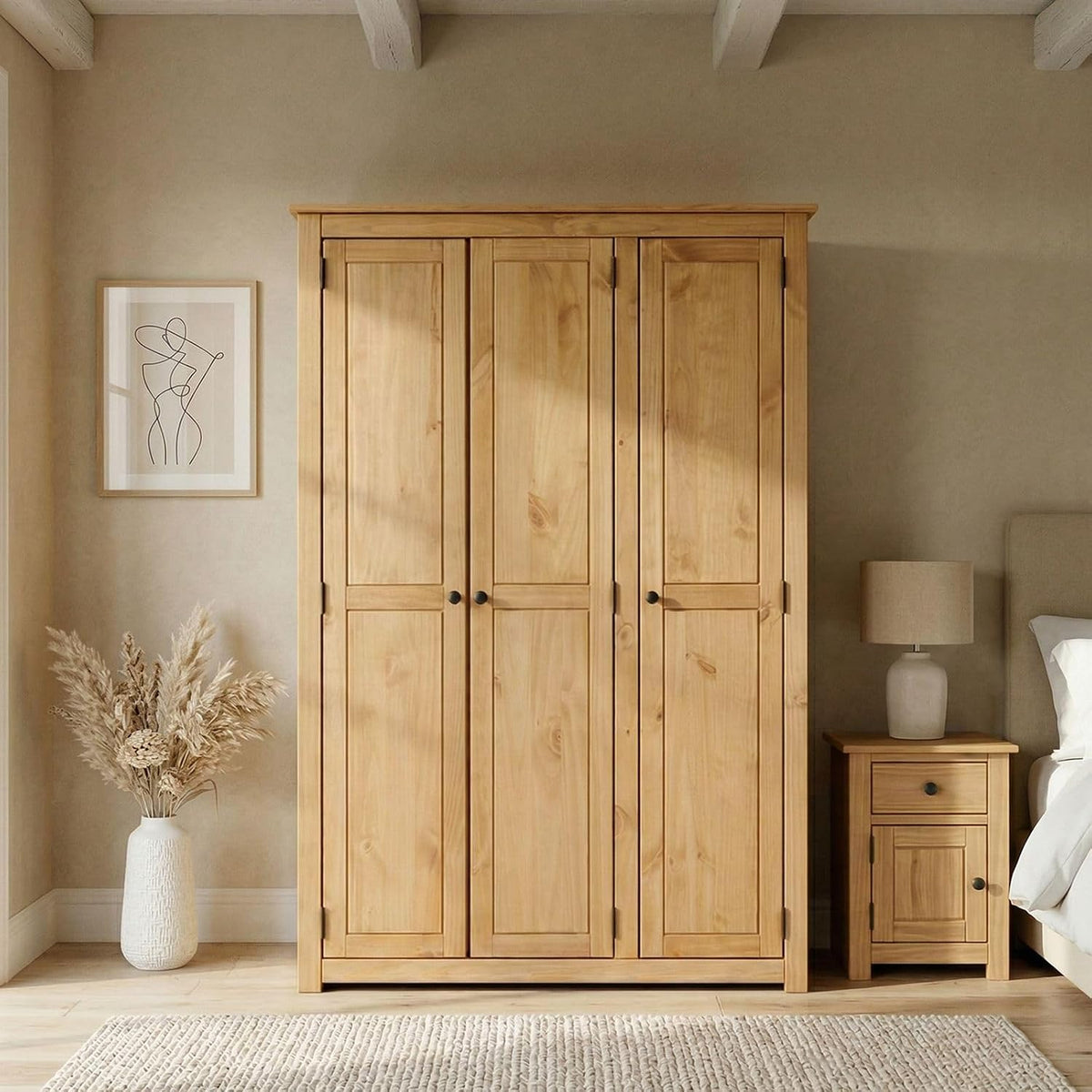 Kleiderschrank IDIMEX, Holz, Schlafzimmerschrank, CANCUN - Massiver 3-türiger Schlafzimmerschrank, Kiefer, gebeizt/gewachst