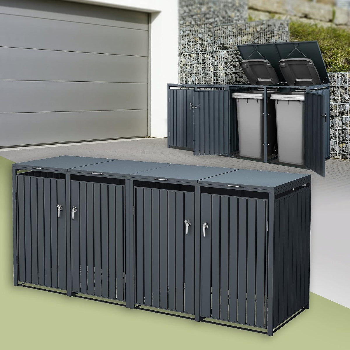 ML DESIGN modern living Mülltonnenbox, 264x80x116,3 cm, 240 L, Anthrazit, ML- 4er für 4 Tonnen, Stahl, wetterfest