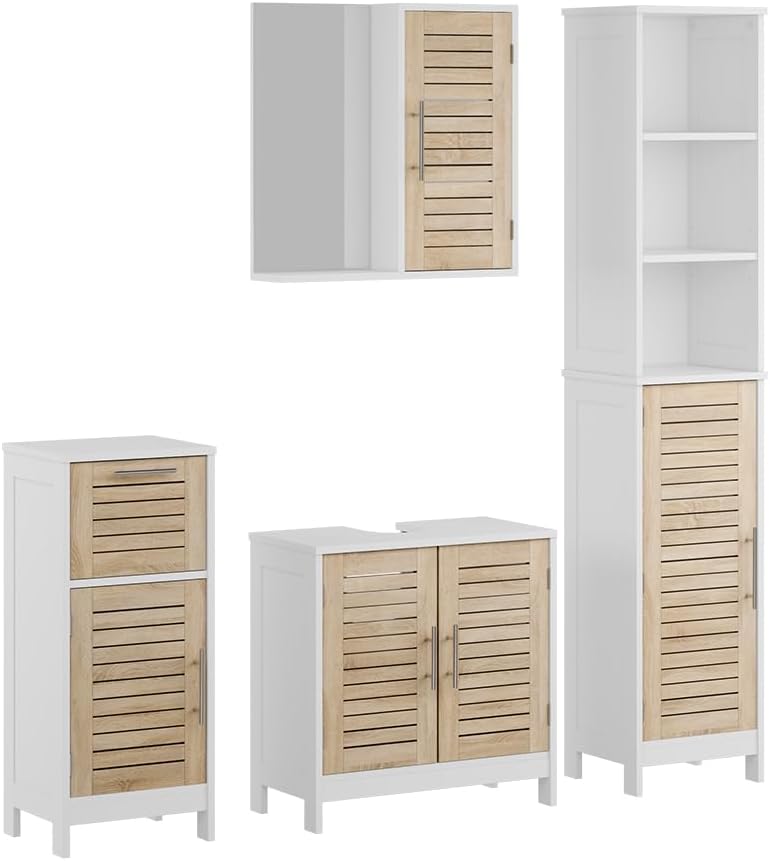 Vicco Komplettprogramme, 60 cm, Eiche, Badmöbel-Set Looma, Weiß/