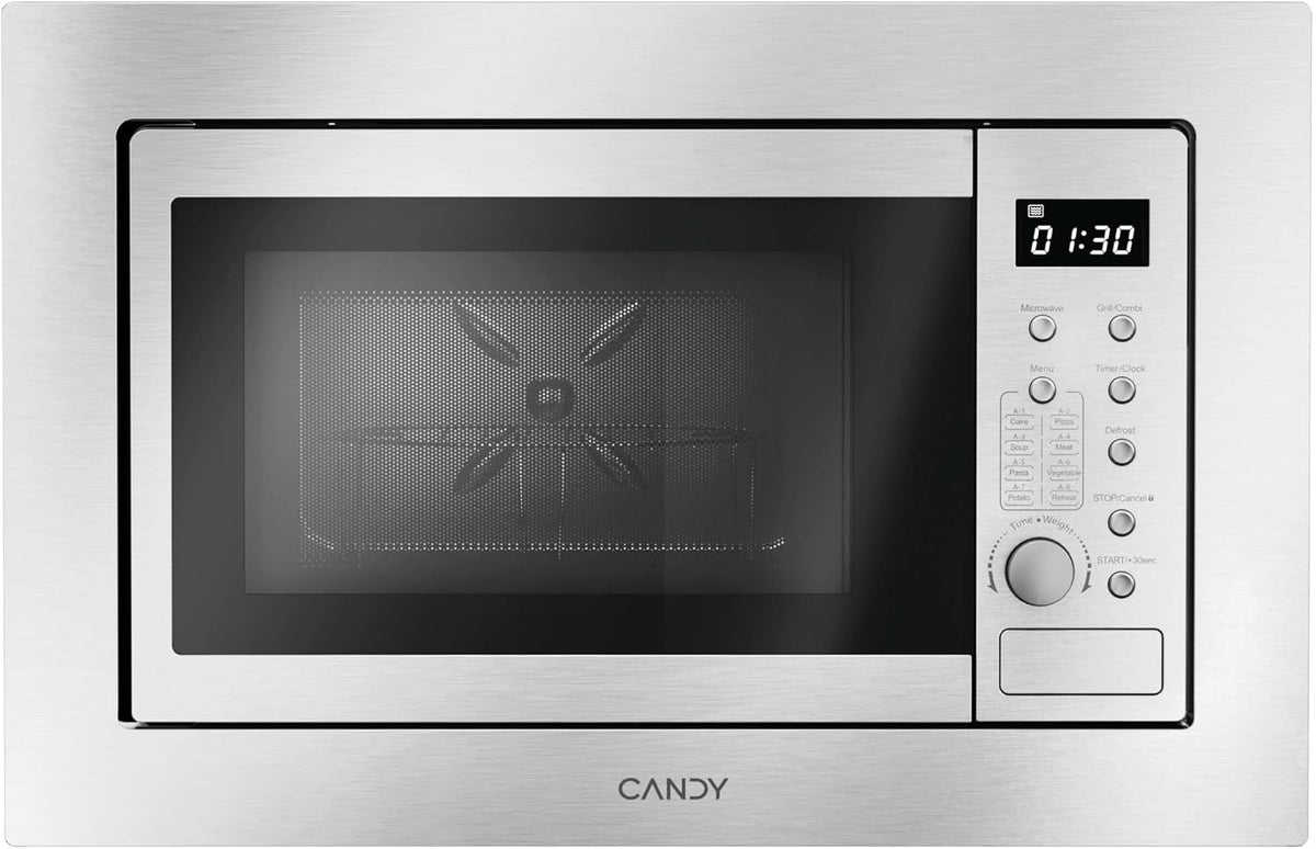 CANDY Mikrowelle, 1000 W, 800 W, 27 cm, 20 l, Silber, CA38F7N20XXW mit Grill, Drehregler und Tasten, 8 Autos, Kindersicherung