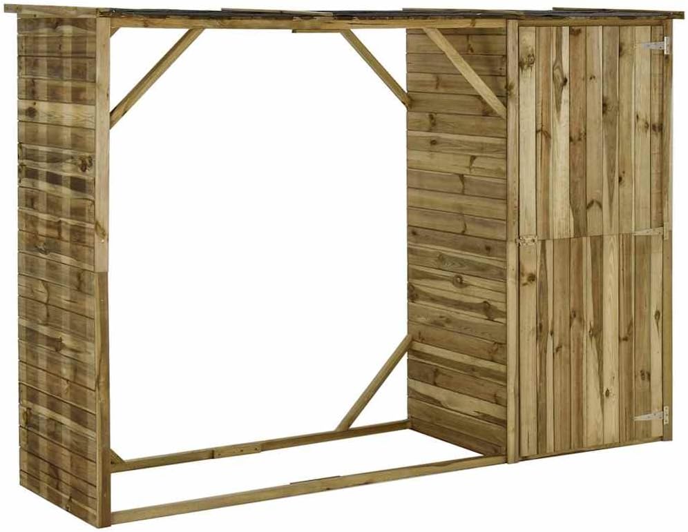 Gerätehaus vidaXL, 253×80×170 cm, grün imprägniertes Kiefernholz, Braun, Geräteschuppen, Kaminholzregal mit Unterstand
