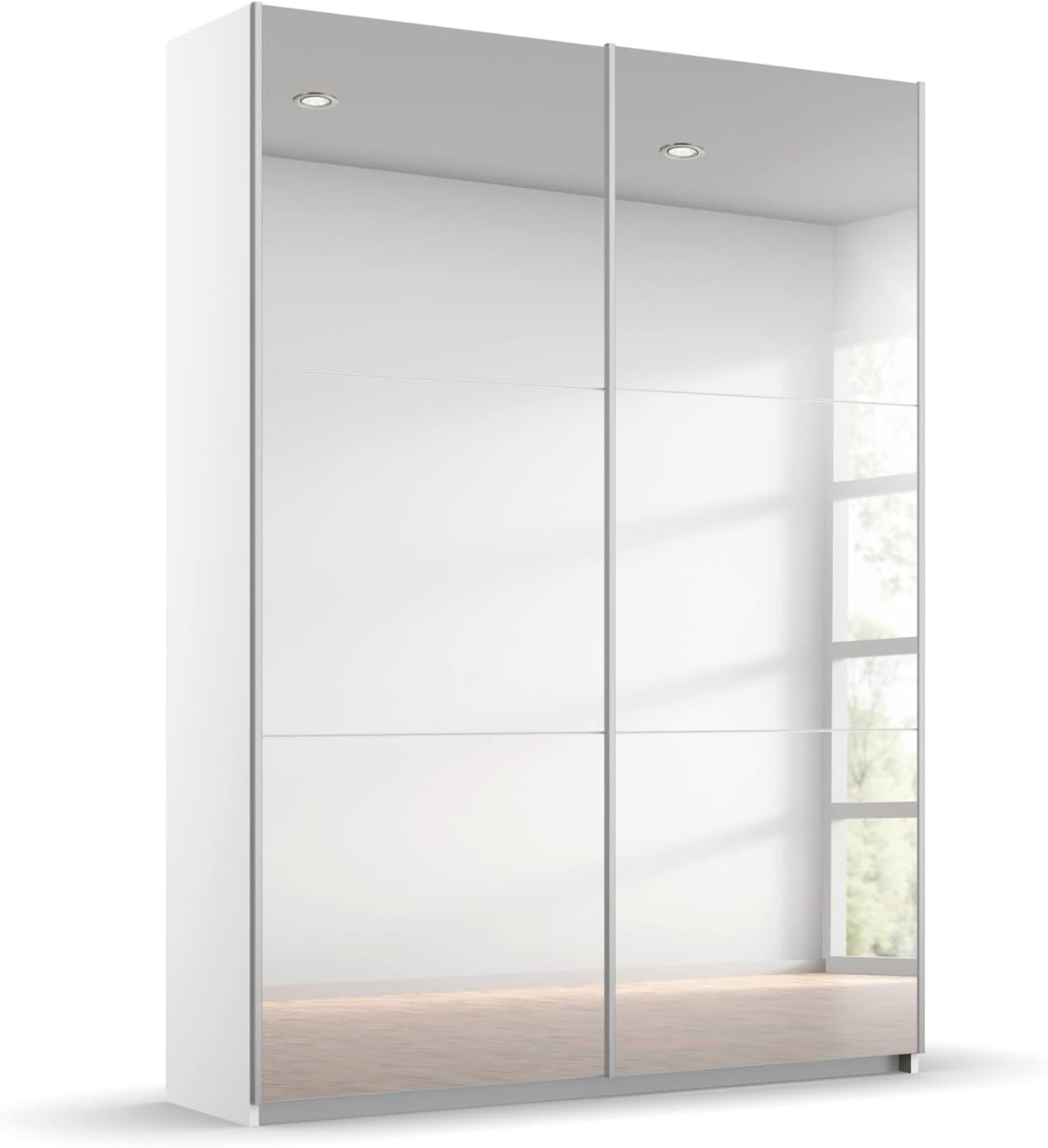 Rauch Möbel Kleiderschrank, 131x191x59 cm, Grau, Reflect, mit Spiegel für Schlafzimmer, Wohnzimmer, Kinderzimmer