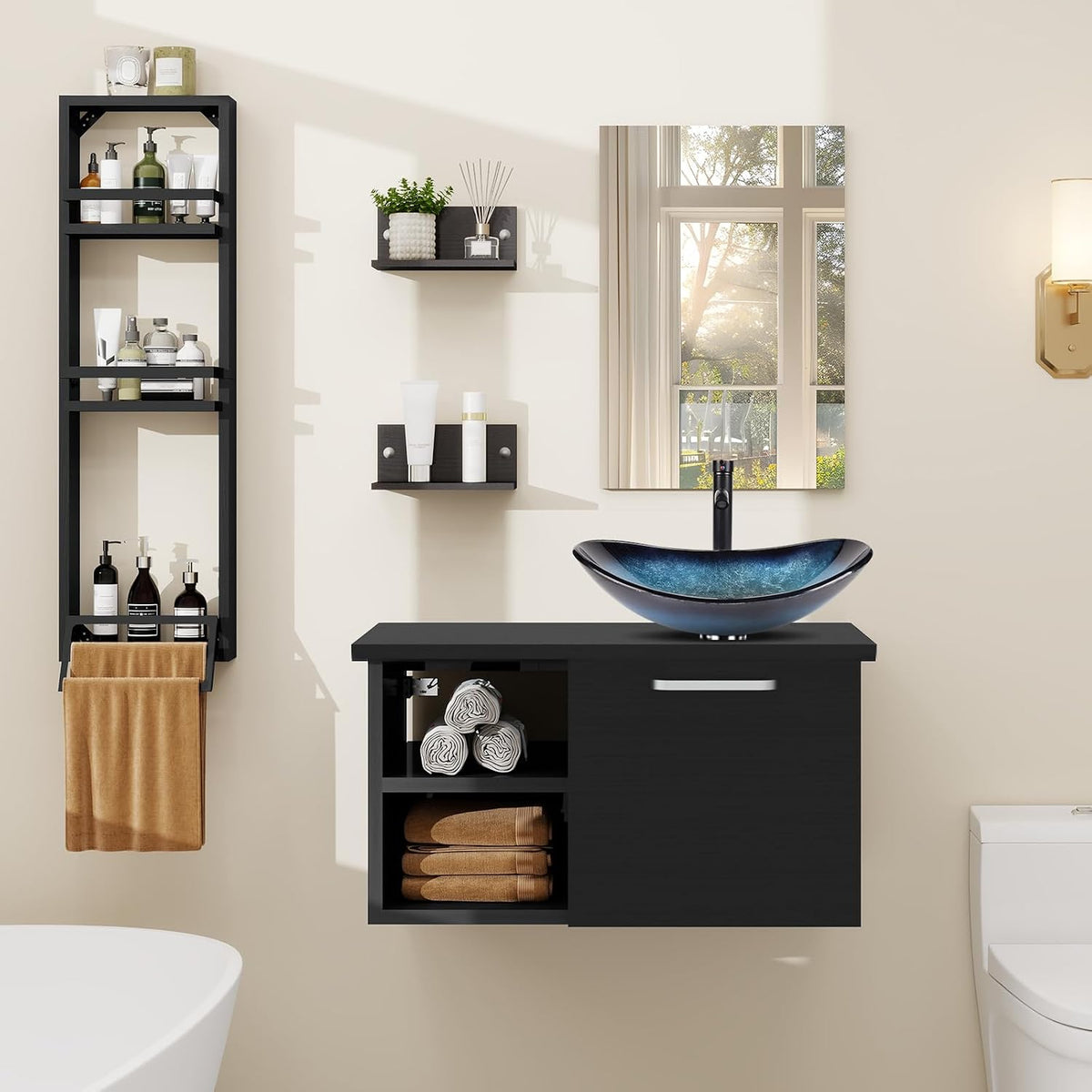ZealWe Komplettprogramme, 71 cm, Blau, Badmöbel Set (Waschbecken mit Unterschrank Spiegel, Badzimmermöbel Badzimmerschrank Waschbeckenunterschrank