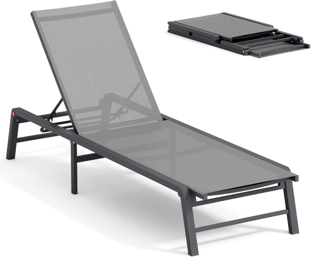 FHVIT Liegen, Grau, Aluminium Chaise Lounge Chair Outdoor, faltbar Patio Lounge Chair Assemble-Free