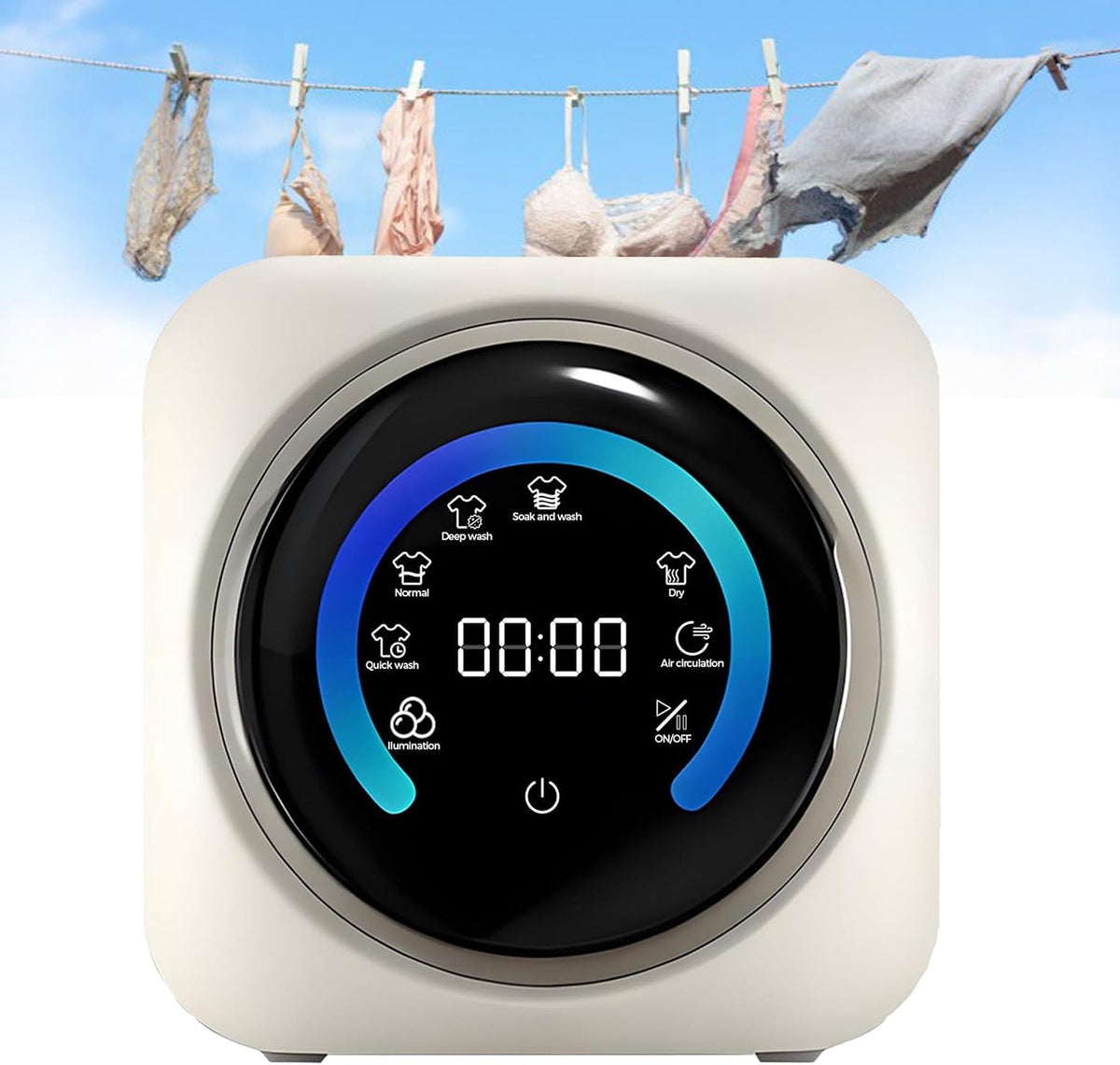 Waschmaschine, Weiß, wandmontierte, vollautomatische Frontlader- mit LCD-Bedienfeld, Geeignet für kleine Kleidungsstücke