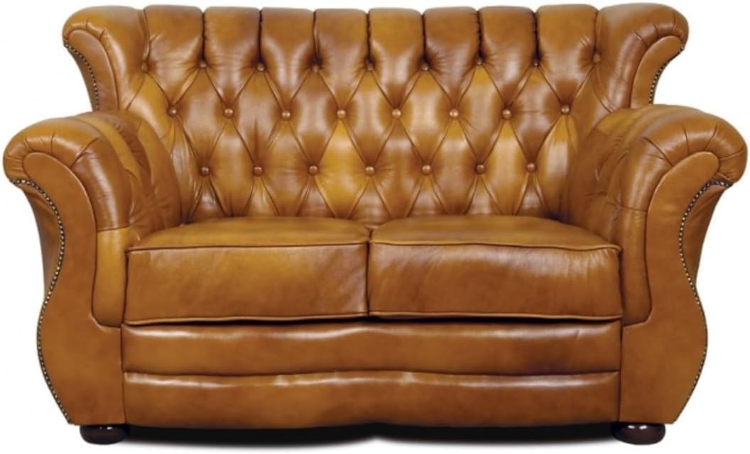 Sofa Casa Padrino, 90 cm, Massivholz, Metall, Schaum, Leder, Braun, Luxus Chesterfield Echtleder 2er 150 x 85 x H. - Echtleder