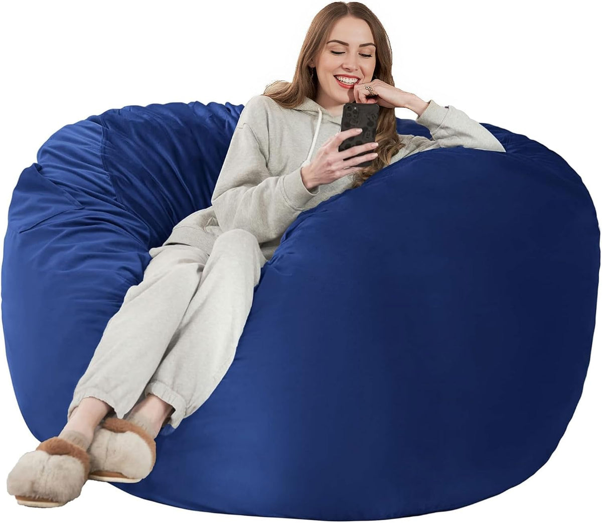 Kasunpul Bett, 120 x 120 x 59 cm, Grau, 2in1 Sitzsack mit Füllung, BeanBag mit Füllung für Kinder & Erwachsene, Schlafzimmer