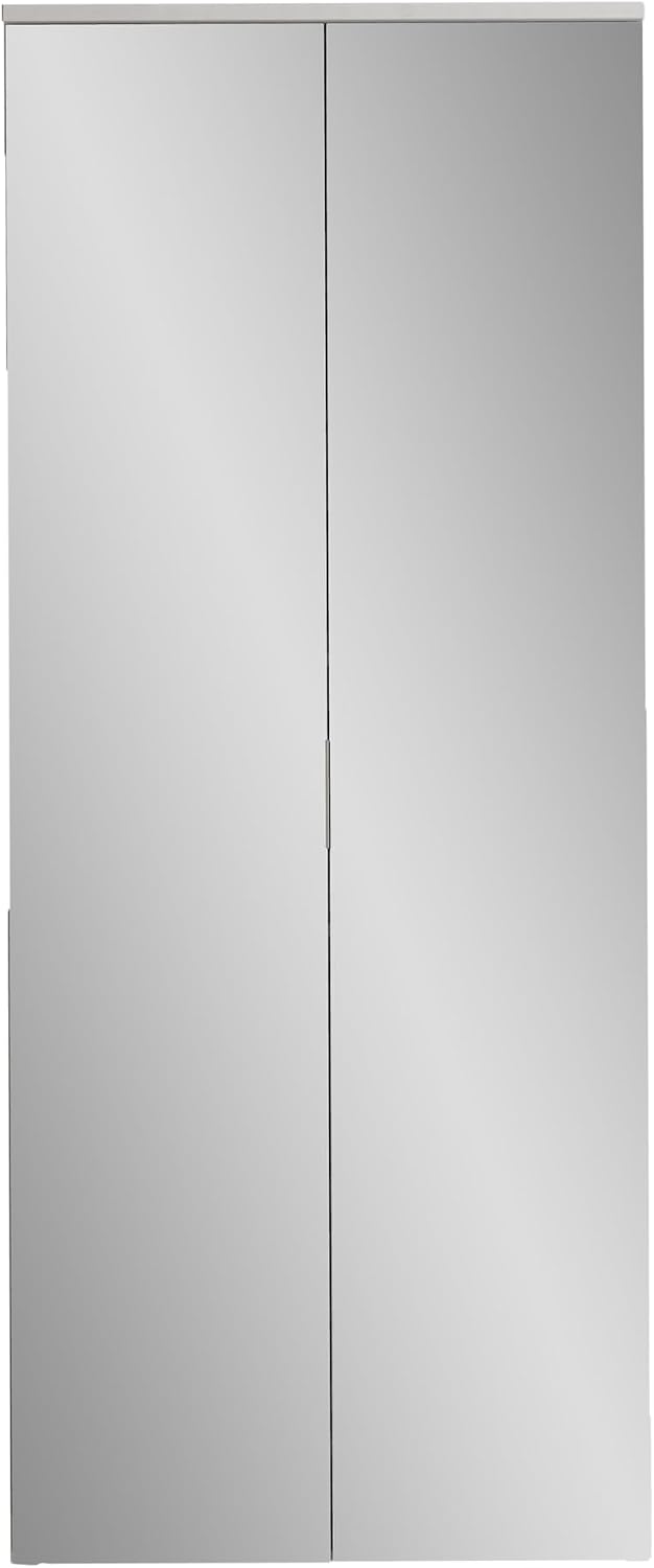 Stella Trading Schuhschrank, 80 x 190 x 35 cm, Weiß, LINCOLN hoch mit Spiegeltüren, - Vielseitiger Mehrzweckschrank mit 11 verstellbaren