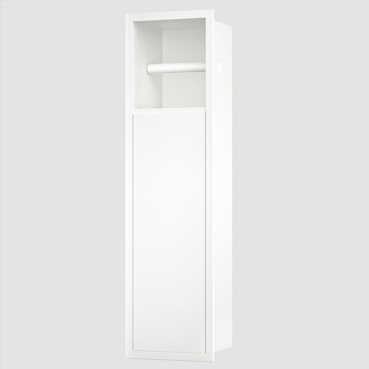 Bernkot Toilettenpapierhalter, 63x15x15 cm, Weiß, Unterputz-Schrankmodul Edelstahl für die Klobürstengarnitur, Badezimmerschrank