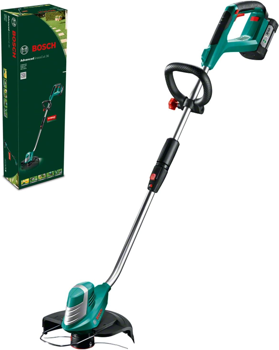Bosch Rasentrimmer, 30 cm, Rot, 36 Volt System, Schnittkreis, im Karton) 0600878N03
