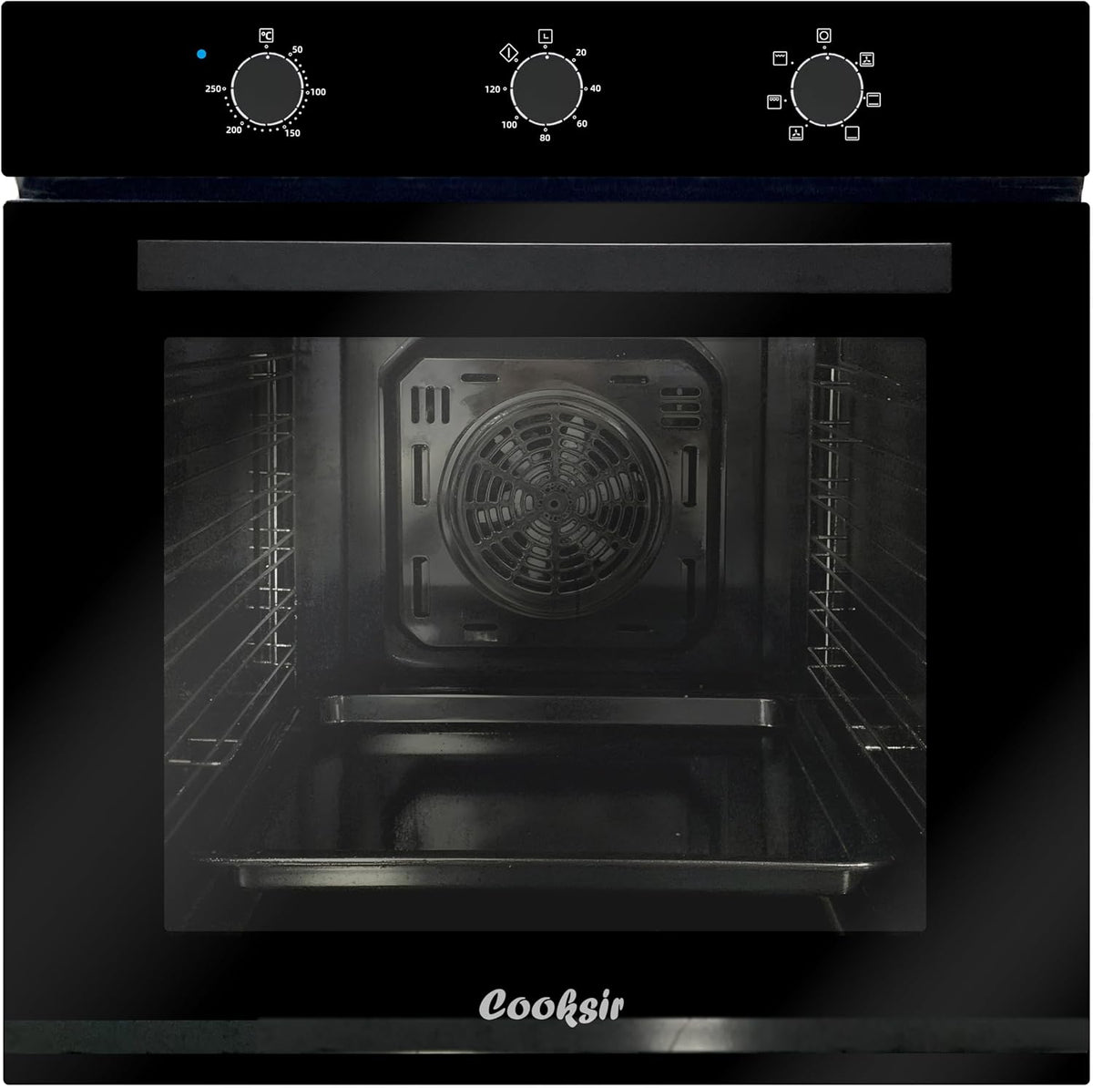 60CM Backofen, 2200 W, 60CM, 60 L, Schwarz/Silber, Einbau, Großraum mit Stecker, 6 Funktionen