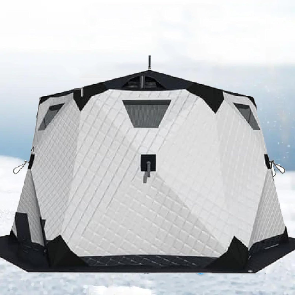 XUXIAO Schlitten, Schwarz, Hexagon Eisangeln Shelter, Eisangelzelt Isoliert mit Bodenmatte, 4 Seiten Isoliert Eisangeln Unterstand für 6-10 Personen