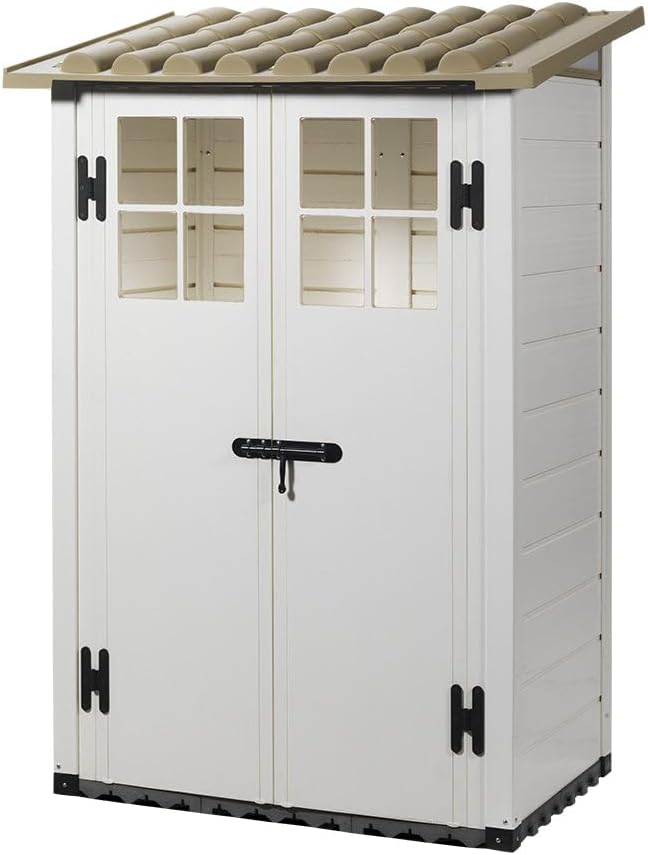 Gerätehaus NOOR, 95x139x201 cm, Beige, Gartenhaus Tuscany Evo 100, I Schmales aus wetterfestem PVC-Kunststoff I Mit 1 Tür