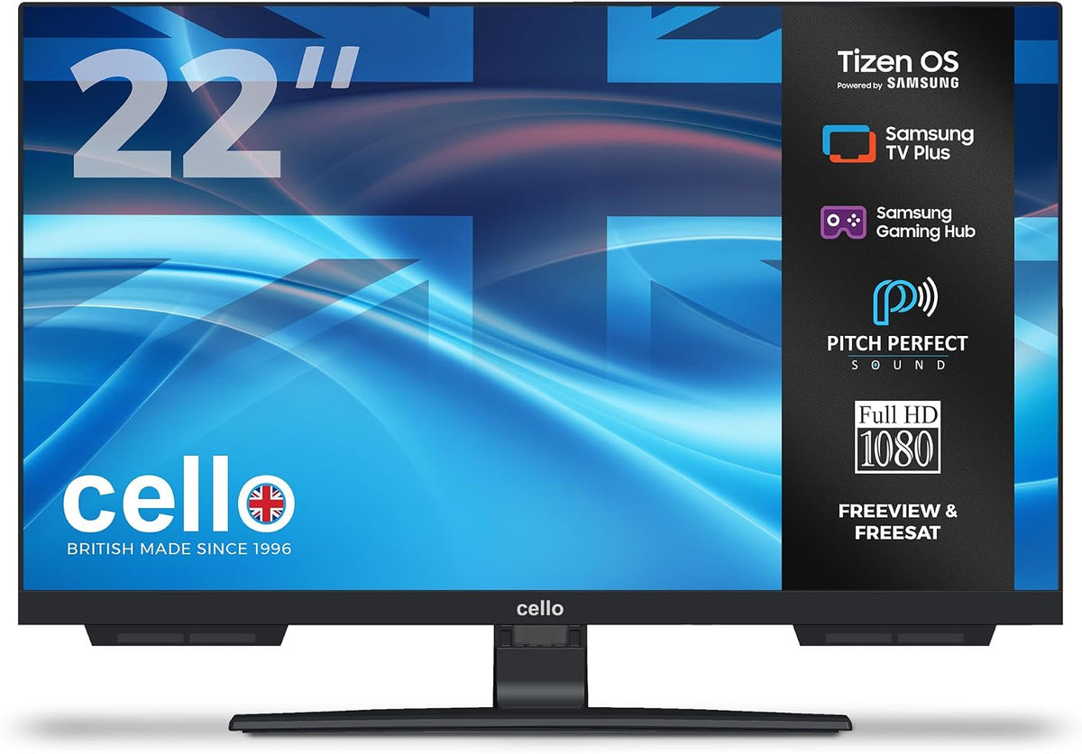 Cello Fernseher, Blau/Schwarz, C2226TZH 22' Smart er LED-TV mit Tizen OS von Samsung, Gaming Hub, Pitch Perfect Lautsprecher