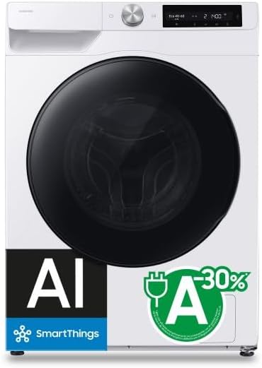 Samsung Waschtrockner, 60 x 85 x 69 cm, 6 kg, Weiß, AI Control EcoDosierer WD90HG6U94BE/U3 Freistehend, WLAN, Ecodosator