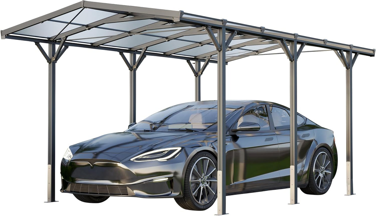 GFP Carports, 05m, Anthrazit, Carport 2, 85x5, Auto Unterstand Aluminium Einzelcarport Schutzdach PKW