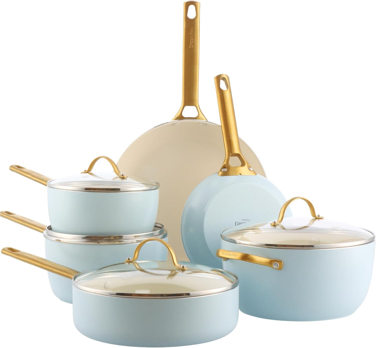 GreenPan Backofen, Blau, Reserve Harteloxiertes Gesundes Keramische, 10 Teile, Inklusive Bratpfannen Sautierpfanne und Kochtopf