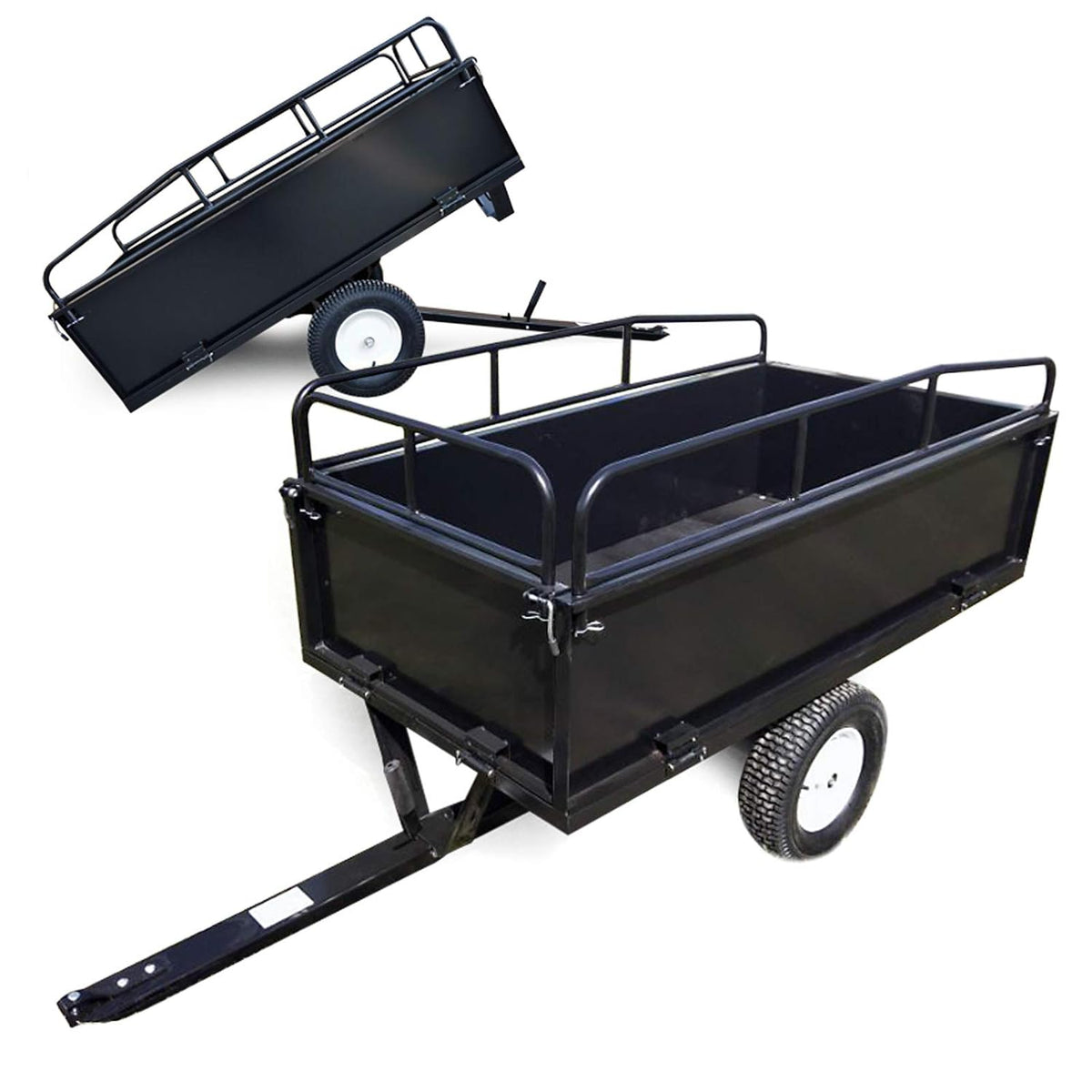 Wiltec Rasenmäher, 200 x 78 x 94,5 cm, 300 kg, Schwarz, Kippanhänger bis, Anhänger Kipper für Rasentraktor mit Gitter u. abnehmbaren