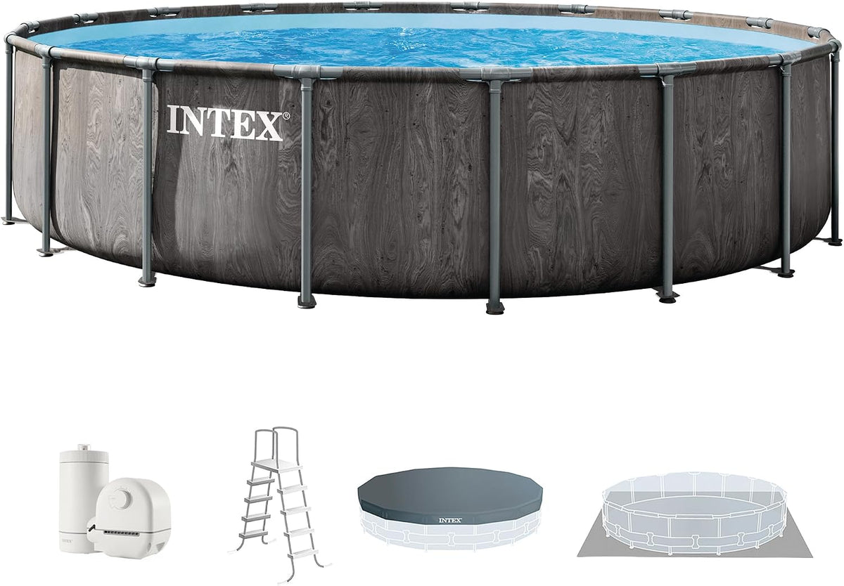 Summer Waves Frame Pool Komplettset Framed Swimming Pools, Grau/Blau, INTEX 26743EP Prism Above Ground Swimming Set: 18ft x 48