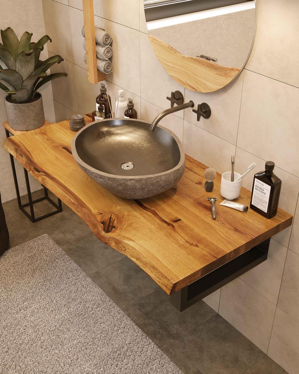BestLoft.de Waschplätze, 60 cm, 45 cm, 40 mm, Eiche, Waschtischplatte Holz (Länge: /Breite: 40- ) Waschtisch