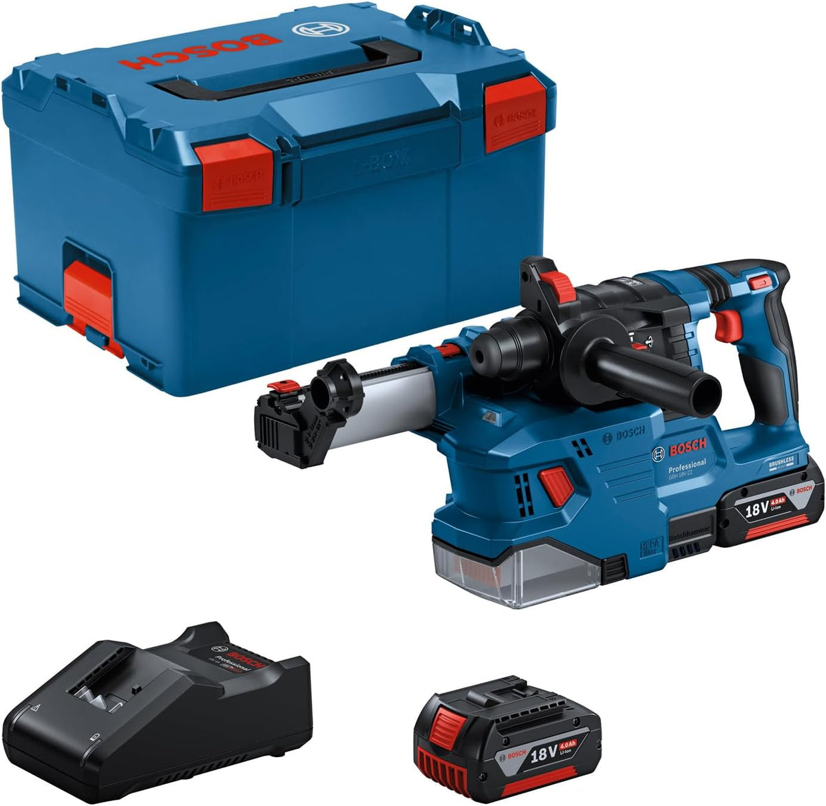 Bosch Professional Bohrhämmer, 4.0 Ah, 18 V, Schwarz, System Akku Bohrhammer GBH -22 (mit SDS plus, inkl. 2x Akku