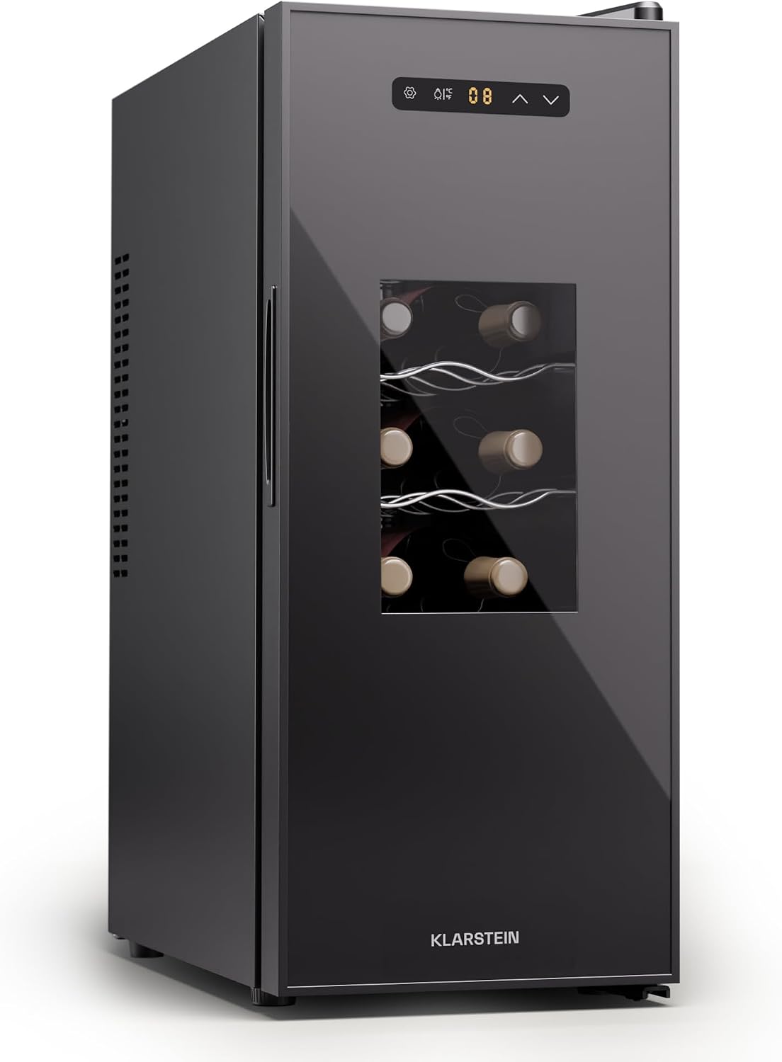Klarstein Getränkekühlschrank, Schwarz, freistehend Weinkühlschrank 1 Zone, Klein, Kleiner Weinschrank, Wein-Kühlschrank Klein mit Glastür