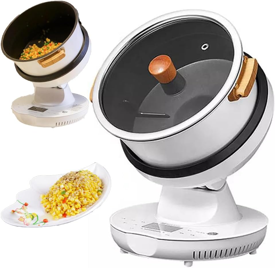 YXYLJOZ Eismaschine, 2000 W, 8 L, Grau, Automatische Kochmaschine, Auto Cooking Wok Gebratene R, 3-Gang-Topf-Körperanpassung