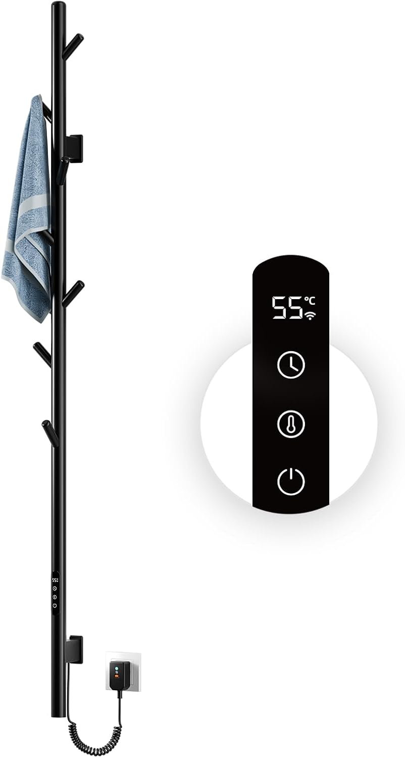 OihPaw Handtuchwärmer, 153 cm, Schwarz, Elektrischer Badheizkörper, handtuchheizkörper elektrisch, WiFi Smart, Mit LED-Touchscreen