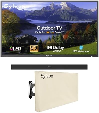 SYLVOX Fernseher, 43 Zoll, Schwarz, Outdoor, Smart QLED TV, Wetterfest Outdoor TV Support Google Assistant, 4K UHD