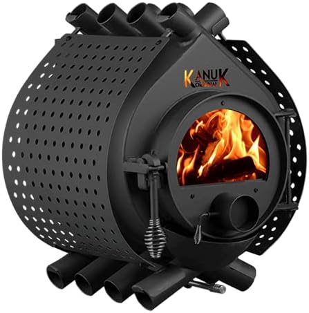 Kanuk Kaminofen, 9,5 kW, Schwarz, Warmluftofen Original - Werkstattofen - Schwedenofen -, Österreich und Schweiz - BimSchV (Seitenverkleidung Spot