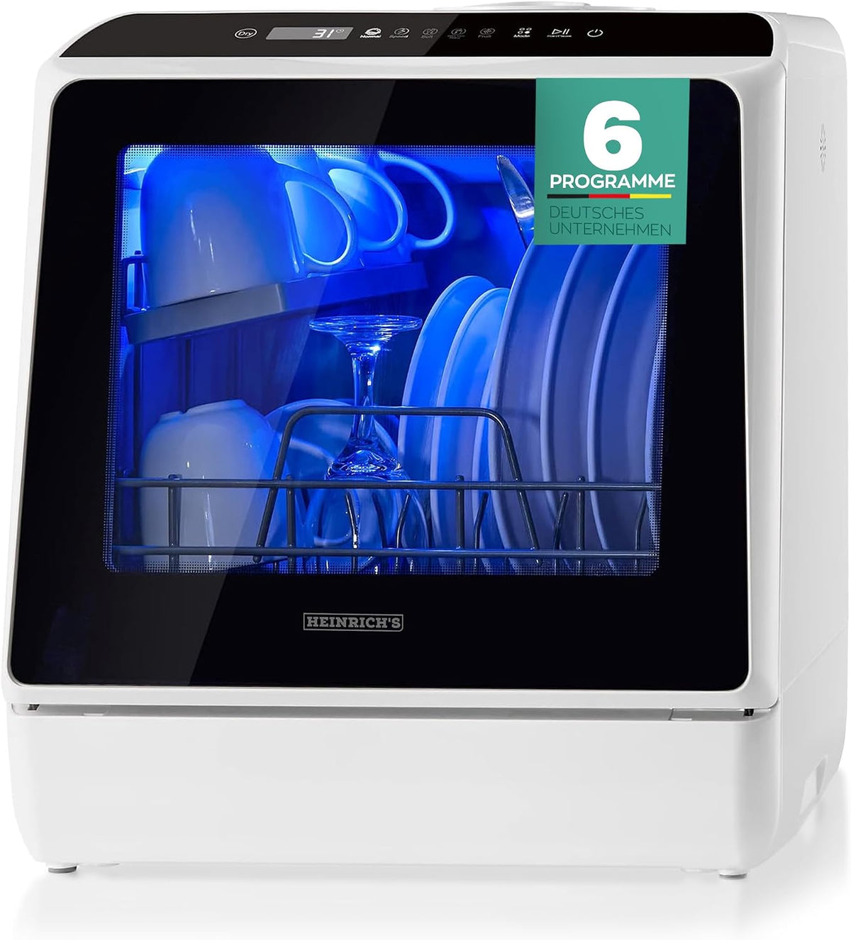 Heinrich´s Tischgeschirrspüler, 950 W, 5 L, Weiß/Schwarz, tragbarer Mini Geschirrspüler, Spülmaschine, mit Wassertank