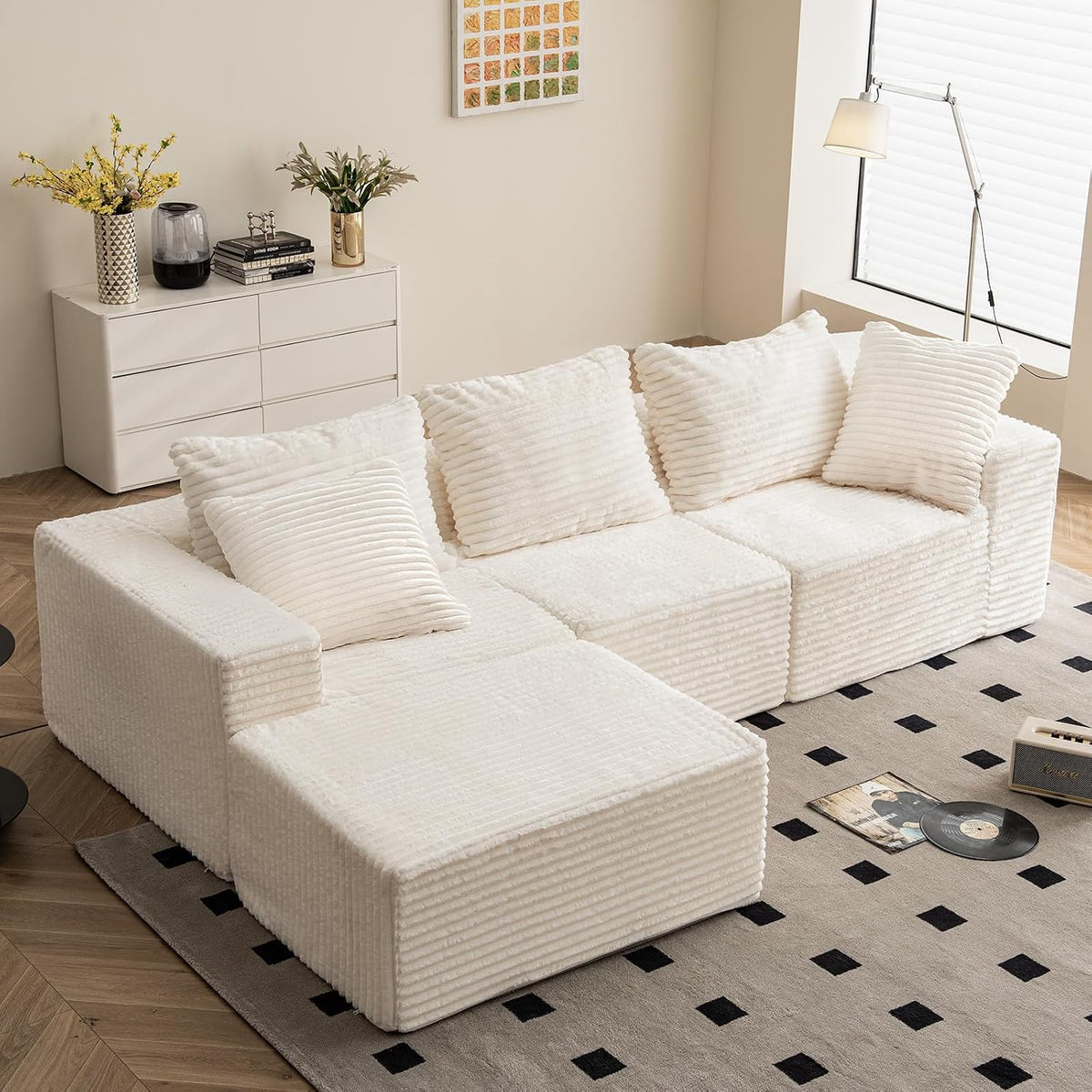 Sofa Vamcheer, Beige, Modulares Eck mit Schlaffunktion, L-Form
