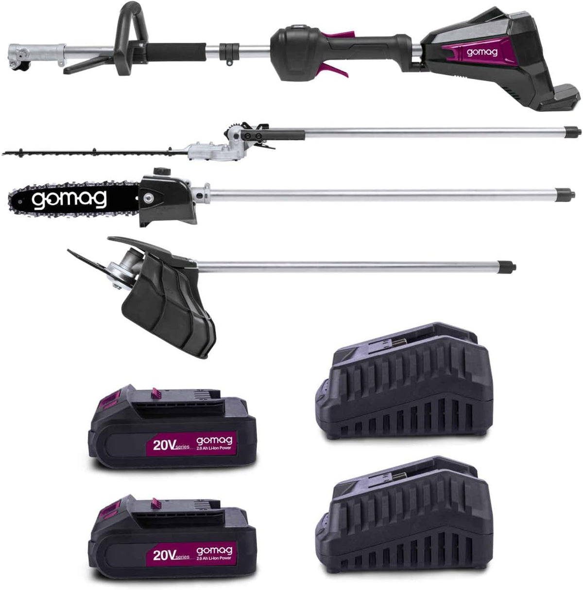 Scheppach Heckenschere, Grau, Gomag Akku-Multifunktionsgerät GO-GMG400BL Set S2 2x20 V