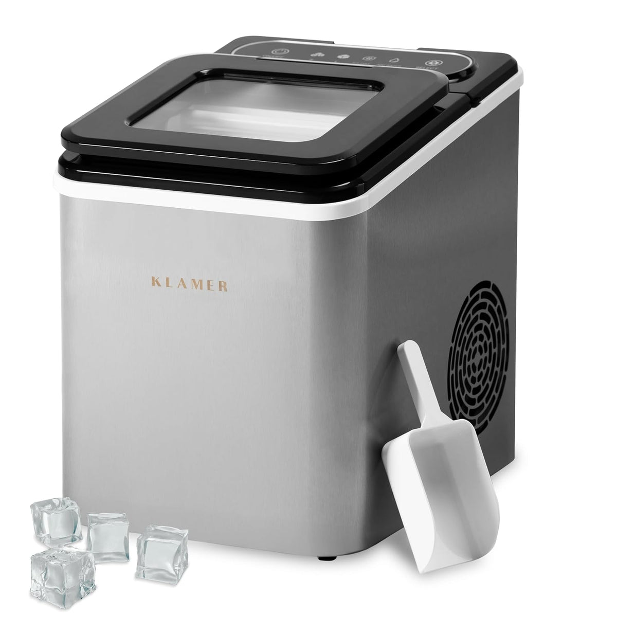 KLAMER Eiswürfelmaschine, 130 Watt, Grau, klein (2026), 8 Eiswürfel in 8 Minuten