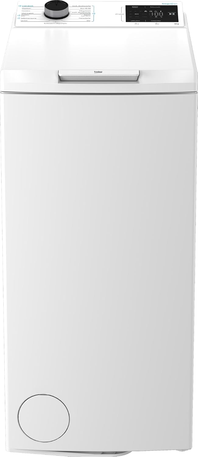 Beko Waschmaschine, 6 kg, Weiß, BTL 61A W ES Waschvollautomat Toplader, 1200 U/Min., EnergySpin, StainExpert, Hygiene+