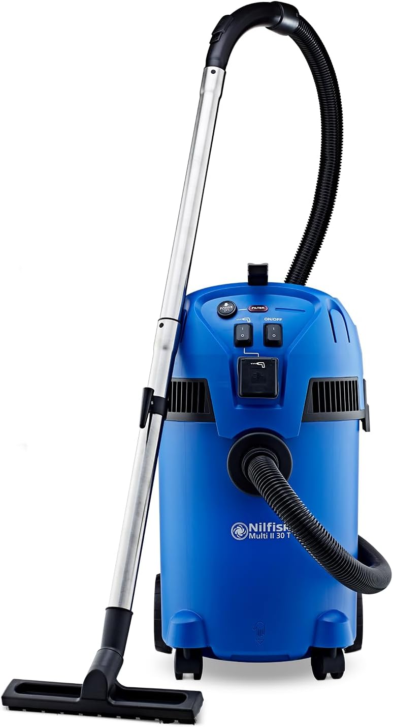 Nilfisk Staubsauger, 1400 W, 30 L, Blau/Schwarz, Multi II T Nass Trockensauger mit Steckdose - für Werkstatt, H