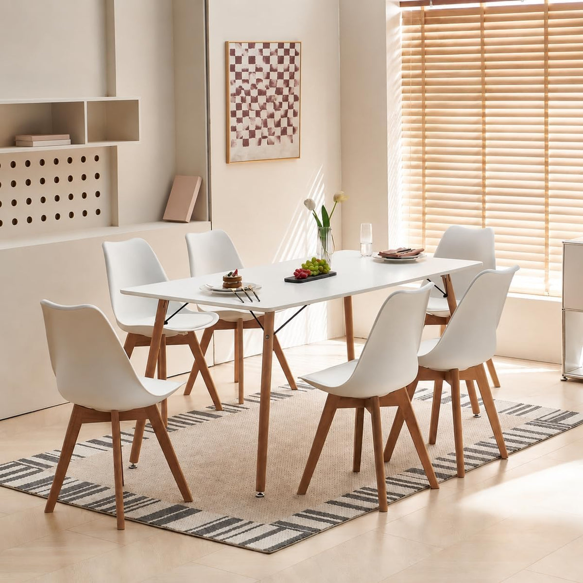 H.J WeDoo Essgruppe, 160x80 cm, Kunststoff PP + Kunstleder PU + Massivholz Buche, Mehrfarbig
