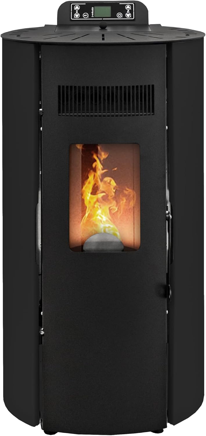 STUFE A PELLET ITALIA Elektroheizkörper, 9 KW, 24 M, 80m, Schwarz, Boston, öfen Effizienz 91% Heizt ² Autonomie 21 Std. Programmierbar