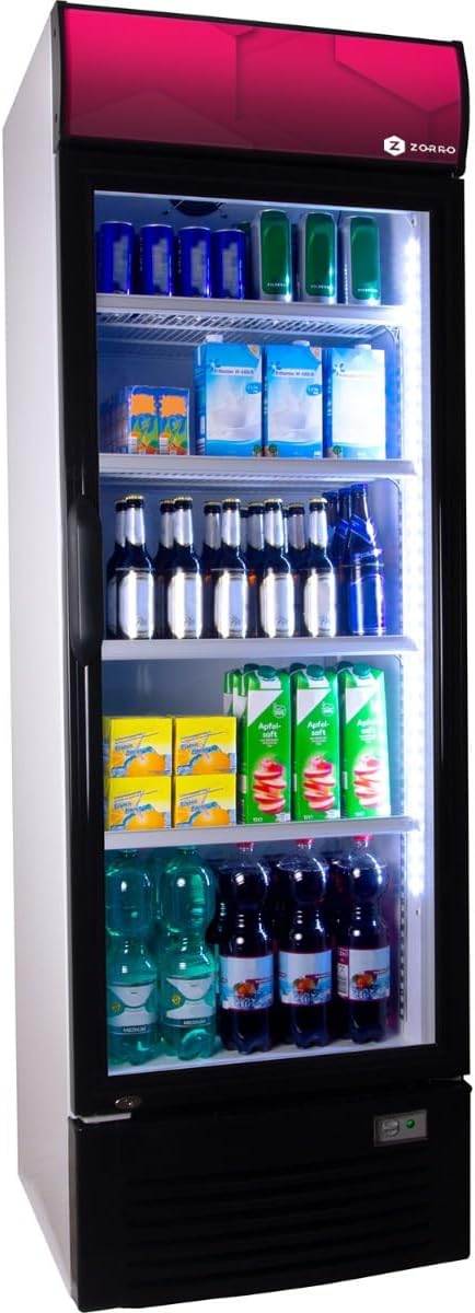 ZORRO Getränkekühlschrank, 380 Liter, schwarz, ZK mit Werbetafel - weiß/ - Flaschenkühlschrank