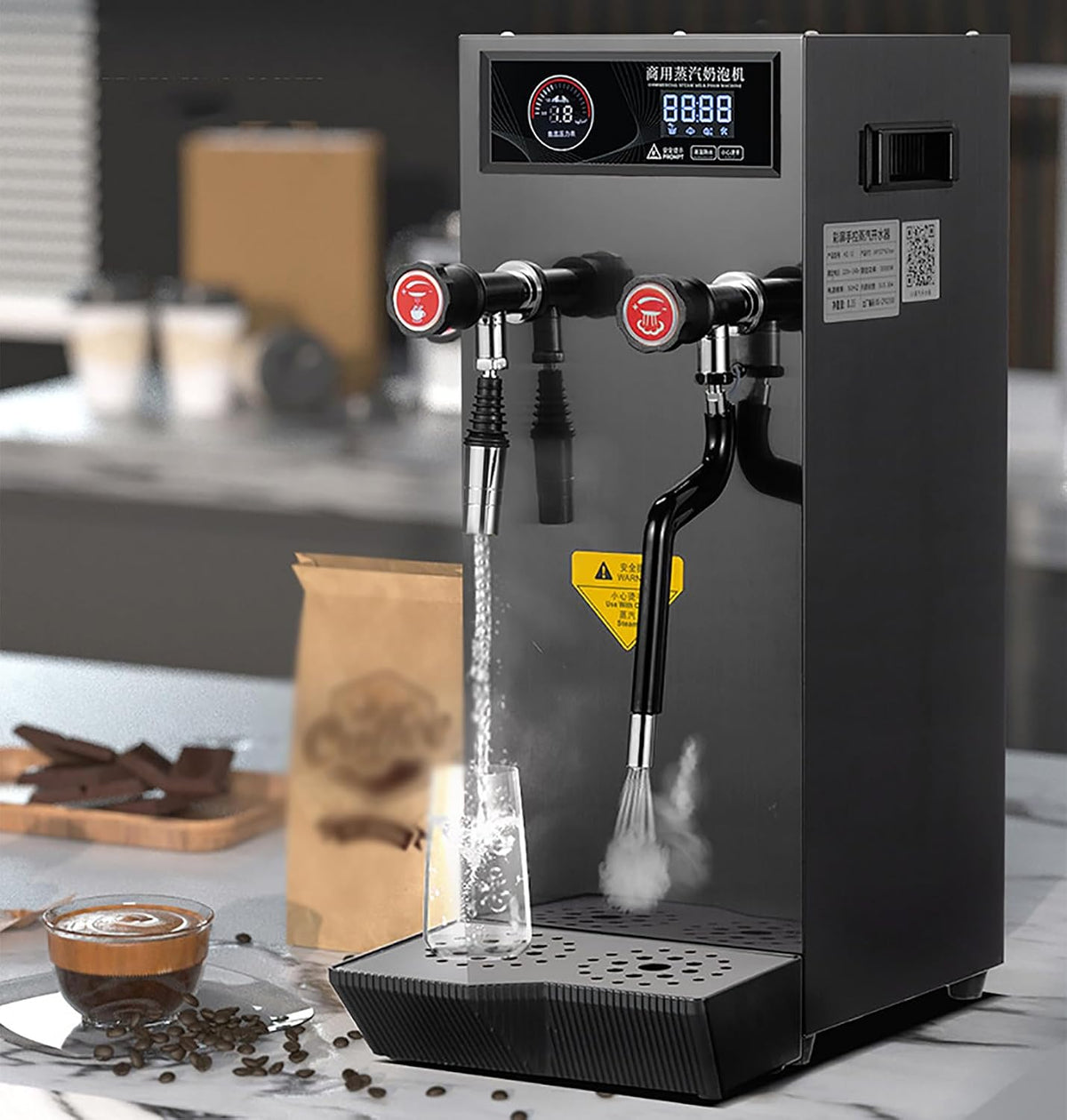GLETSF Milchaufschäumer, Grau, Gewerblicher Dampfgarer, Vollautomatisch Mit 360° Drehbarem Dampfauslass Und, Milch Und Bubble Tea-A