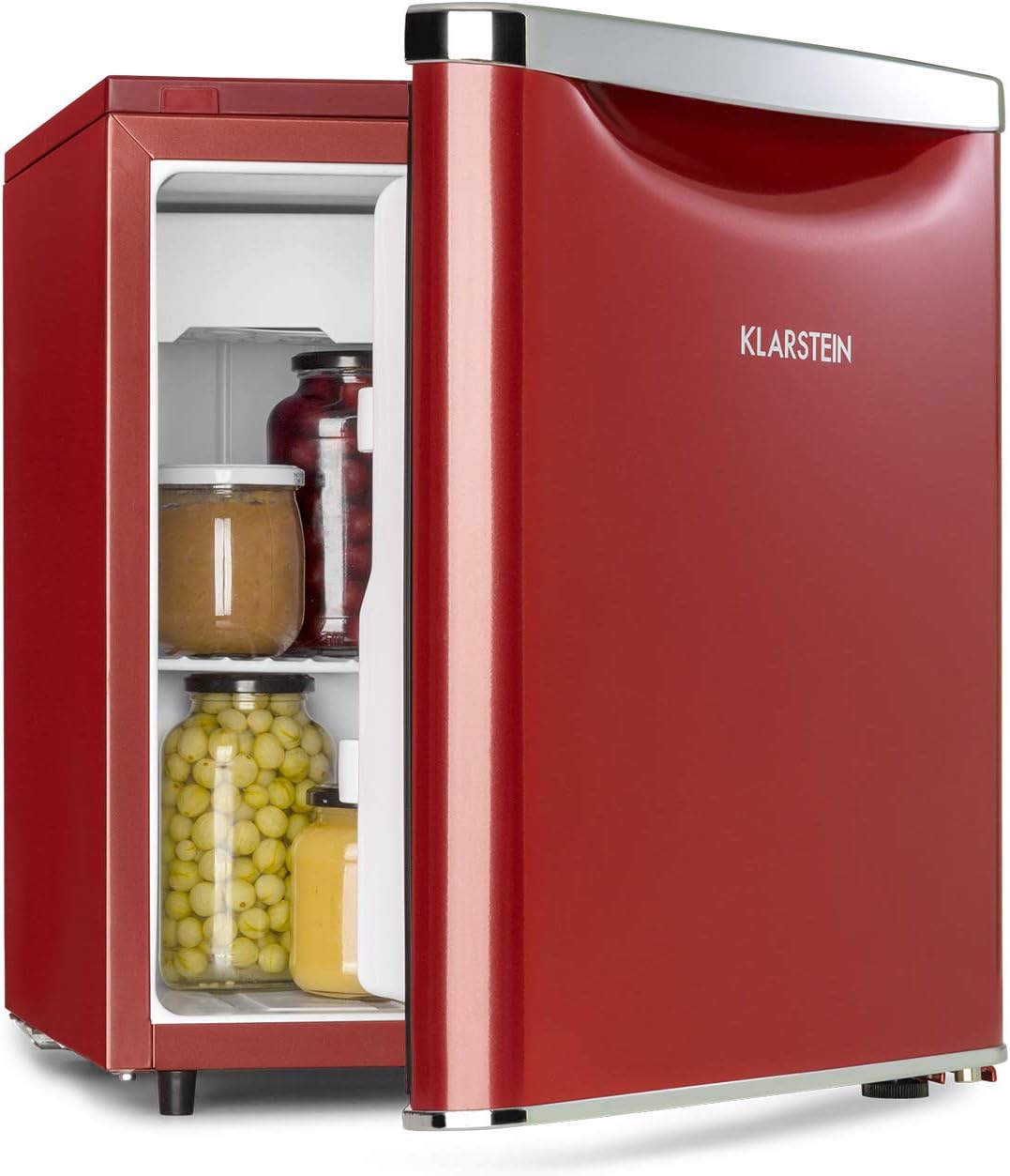 Klarstein Kühlschrank, 3 Liter, 41 dB, 47 L, 44 L, rot, Yummy -, mit Gefrierfach, Kühlmittel: R600a, 1 x Gitterboden